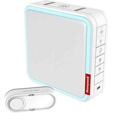 Carillon à LED, sans fil, portatif Honeywell Home DC917S série 9 avec bouton-poussoir et mélodie MP3 personnalisable (blanc)