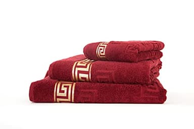 Arle-Living Serviette de bain de luxe Medusa,50x90 cm,100x150 cm,100x200 cm,Avec méduse gaufrage plat et bordure dorée de la méduse (bordeaux, serviette de douche 70x140 cm)