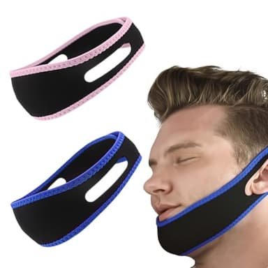 JEYORZY 2 Pièces Anti Ronflement Mentonnière,Anti Ronflement Efficace Puissant Réglable,pour Aide Sommeil Réduction Ronflement,pour Hommes et Femmes