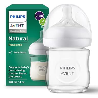 Philips Avent Natural Response - Biberon en verre 125 ml avec tétine à débit lent (Débit 2), SCY930/01