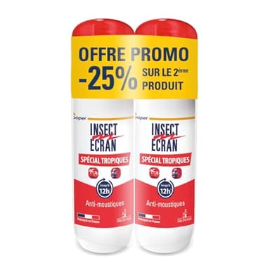 INSECT ECRAN - Anti-moustiques - Spray répulsif peau - protection contre les piqûres de moustiques - Made in France - Spécial Tropiques - Lot de 2 - 2x75 ml