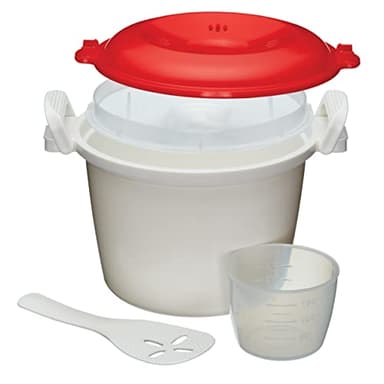 KitchenCraft Cuiseur De Riz - Cuiseur À Vapeur Pour Micro-Ondes, Plastique Sans Bpa, 1,5 Litre, Blanc/Rouge