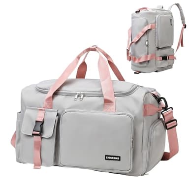 Sac de Voyage, Sac à Dos de Sport 42L, avec Compartiment à Chaussures, Compartiment Humide, avec Manchon de Chariot, pour Hommes et Femmes, D'entraînement (Gris)