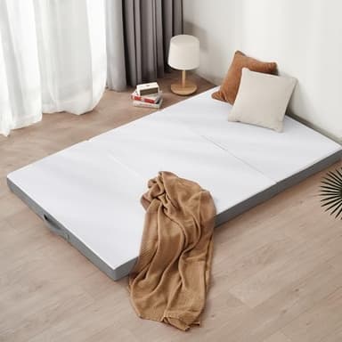 Z-hom Matelas Pliable 140 x 195 x 10 cm, Housse Souple Oeko-TEX, lit d'appoint Matelas, Matelas de Sol, Éponge Haute densité, dureté H3, Blanc+Gris