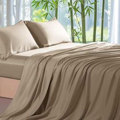Gezu Drap Housse en Bambou Lyocell 90 x 200 cm Or Brun Antibactérien Doux Draps de Lit pour Sommier Tapissier Boxspring Frottee Topper Brillant Fibre de Bambou Drap Housse 90 x 200 cm pour Matelas