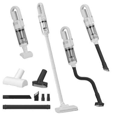 COCCKO Aspirateur Balai sans Fil Puissant, 6-en-1 Aspirateur sans Fil Puissant,avec Tuyau Extensible 1m, Brosse Canapé, Lumière LED pour Poils d’Animaux Tapis Sols Durs et Voiture (Blanc-b)