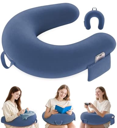 Kosker Coussin de Jeu et de Lecture, Coussin de Bureau pour s’asseoir, Oreiller d’Alimentation avec Support de Genoux d’accoudoir Grand et Ergonomique, Support d’Oreiller de Bureau-Bleu