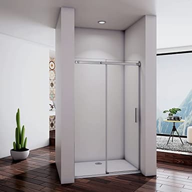Acezanble Porte de douche coulissante 140x195cm en niche, porte de douche à l’italienne sans receveur, 8mm verre transparent et anticalcaire