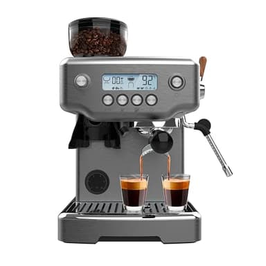 Cecotec Cafetière Expresso Barista Power Espresso 20 Barista Steel & Grind. 2200W, 20 Bars, Moulin Conique, Réservoir d'Eau de 2.1L, 180g Café, 30 Niveaux, Thermoblock, Double Bras, Accessoires Inclus