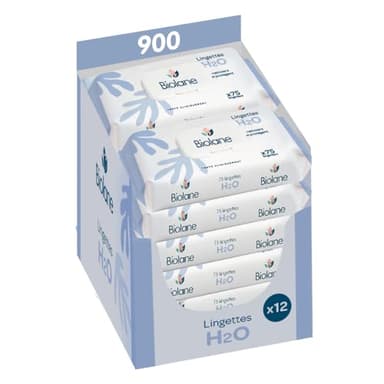 BIOLANE - Lingettes bébé à l'eau - 900 Lingettes - Lot de 12x75 - Nettoyage doux et efficace - Dès la naissance - Qualité Française