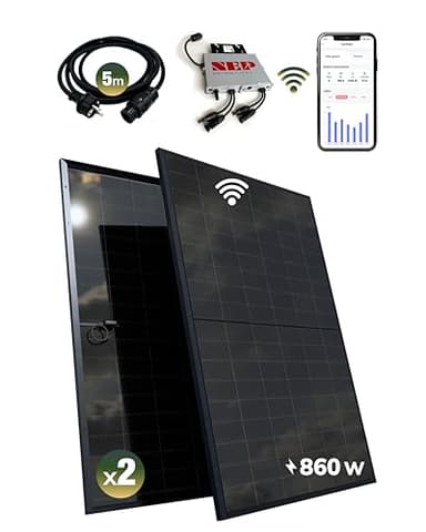 ESUNRA Create your Energy – Kit solaire balcon 800W – Plug and Play – 2 panneaux solaires bifaciaux 430W – ALL BLACK – TOPCon – Micro-onduleur NEP BDM800W – Câble de 5 m – Application de surveillance