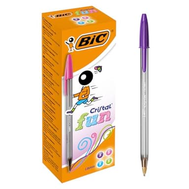 BIC Cristal Fun Stylos-Bille Pointe Large (1,6 mm) - Écriture Large et Intense - Couleurs Assorties, Boîte de 20