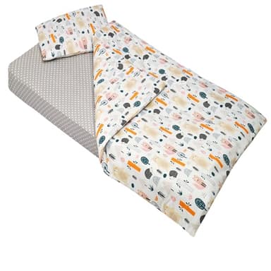 Lovely Hippo Drap Housse 80x160 + Housse de Couette 120x170cm + Taie Oreiller Enfant 40x60 cm - Parure 3Pcs Lit 80x160 (Animaux Forêt, Lit 80x160cm - Parure 3 pièces)