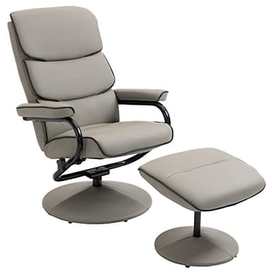 HOMCOM Fauteuil Relax avec Pouf, Fauteuil TV avec Dossier inclinable, siège pivotant à 360°, Assise rembourrée Confortable, jusqu'à 130 kg, pour Salon, Chambre, Gris