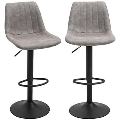 HOMCOM Lot de 2 tabourets de Bar Tabouret Haut Style Vintage Hauteur réglable pivotant avec Repose-Pied Gris