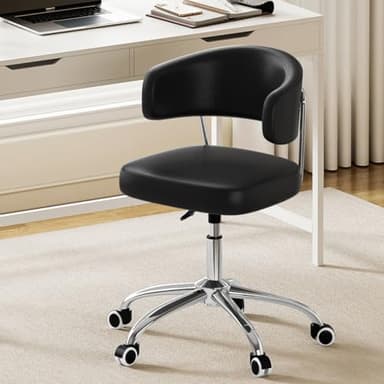 Luxstein Chaise de bureau Homeoffice, Chaise de bureau réglable en hauteur, Table de maquillage Chaise pivotante en PU, Dossier incurvé, jusqu'à 150 kg pour bureau, chambre à coucher, Noir