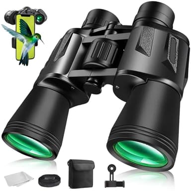 Jumelles 20x50 pour Adultes Puissante avec BAK4 Prism FMC Lentille,Jumelles étanches Compactes HD l'observation des Oiseaux, la randonnée, Chasse Concert Opéra Sport avec Adaptateur téléphonique