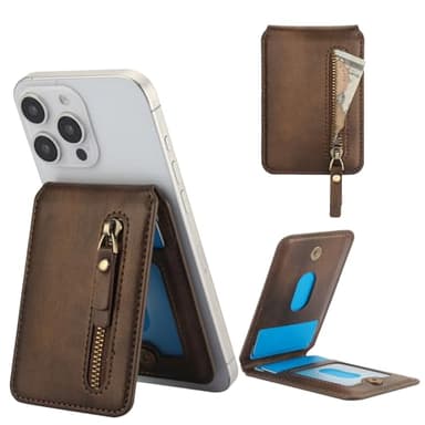 Ysnzaq Compatible avec Magsafe Wallet Portefeuille pour iPhone 16/15/14/13/12 Max/Pro/Plus, Magnétique MagSafe Fentes pour Cartes Support Béquille Ajustable pour Série iPhone 16/15/14/13/12.ZYC Brown