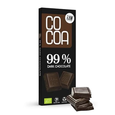 CO COA Chocolat Noir 99% BIO 40g - Sans Sucre Raffiné Blanc, Chocolat RAW, Sans Gluten, Adapté Vegan, Fèves de Cacao Non Torréfiées, Sucré au Nectar de Fleur de Cocotier, Chocolat artisanal