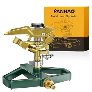 FANHAO Arroseurs pour Jardin à Impact pulsé avec Base en métal, arroseur Circulaire à Impulsion en Zinc 100% métal réglable pour pelouse et Cour, Couvre jusqu'à 540 m², Couverture à 360 degrés
