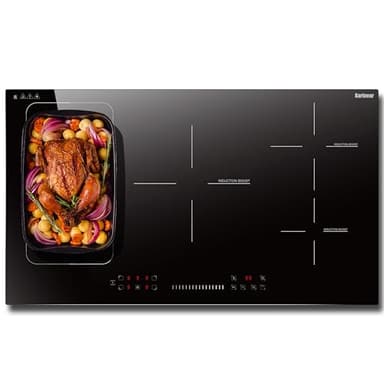 Karinear Plaque à induction 5 Feux avec Flexizone, Plaque électrique 90 cm encastrable, Table Induction 5 Foyers avec Booster, Minuterie, Sécurité Enfant, Pause, 220V-240V, 7200W sans prise