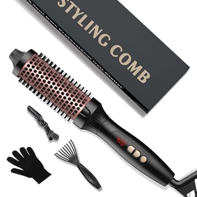 UKLISS Brosse Chauffante Brushing 38 mm, Thermal Brush 3 en 1, Brosse Brushing Chauffante avec Ecran LCD 120-210℃, Double Tension Brosse Thermique Brushing Pour Coiffure – Peigne, Boucles, Droites
