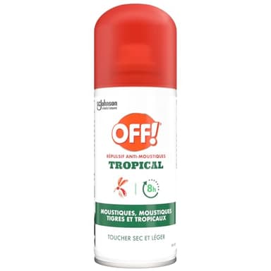 OFF Tropical Spray Sec - Répulsif Anti-Moustiques, Moustiques Tigres et Moustiques Tropicaux - Jusqu'à 8H de Protection - 1 Spray, 100ml