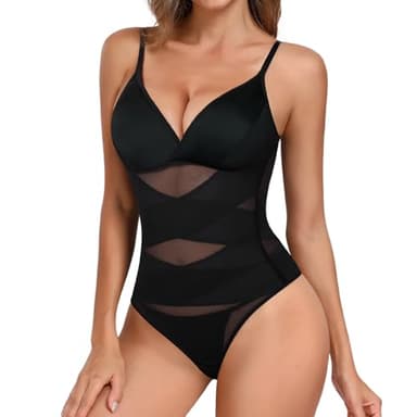 Tuopuda Body Gainant Femme Ventre Plat Sculptant Bodysuit Shaper avec Soutien-Gorge String Minceur Shapewear Gaine Amincissante Lingerie Camisole Top Chic Élégant, Noir, L