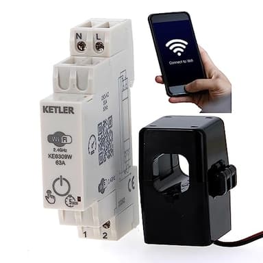 KETLER - KE6309W : Compteur électrique modulaire - Monophasé 63 A par TC - WIFI - Mesure directe - Compatible SMART LIFE et TUYA