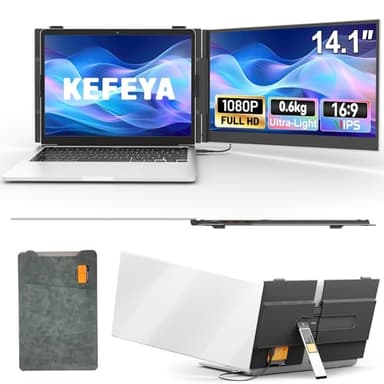 KEFEYA 14,1" Moniteur Portable, 0,6kg Ultra Fine FHD 1920P Écran Portable pour Ordinateur pour PC Portable, Moniteur pour Ordinateur Portable, 13,3"-17,3", Plug & Play Mac/Windows/Samsung Dex/Huawei