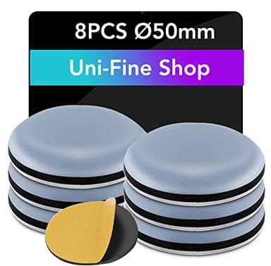Uni-Fine 8pcs 50 mm (Rond) Patins en Teflon pour Meubles, Patins glisseurs pour Meubles - Planeur PTFE Patins pour Meubles en Téflon Auto-adhésif Patins de Meuble pour Chaise Canapé Bureau Table