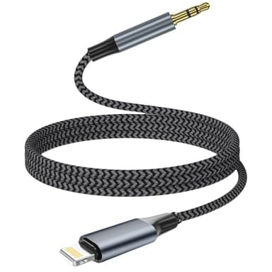 Câble Lightning Jack 3.5mm Mâle 1M, Cable Auxiliaire Voiture iPhone Hifi Stéréo Cable Jack Lightning vers 3,5mm Mâle Adaptateur Casque Compatible avec iPhone 14 Pro Max 13 12 Mini 11 SE XR Max X,iPad