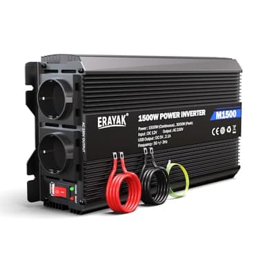 ERAYAK Convertisseur 12V 220V/230V 1500W/3000W Onduleur à Transformateur avec Télécommande & Double AC Prises de Courant pour RV Voiture de Camion (Vague Modifiée)