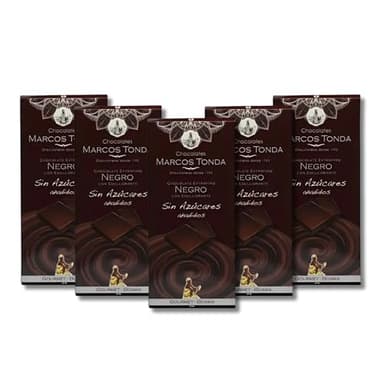 Chocolats Marcos Tonda - Chocolat Noir Sans Sucre Gourmet X5 | Chocolat Sans Sucre Ajouté 125g X5 | Barres Et Tablettes De Chocolat | Comprend 5 Comprimés Fabriqués En Espagne Depuis 1793