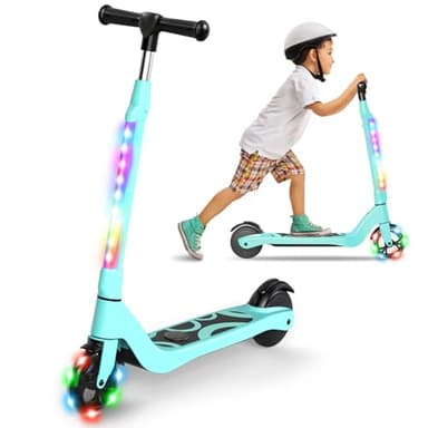 SISIGAD Trotinette Electrique Enfant 6-8-10-12 Ans Electric Scooter Enfant 5.3 Pouces avec Lumière LED Colorée & 3 Hauteurs Ajustables, Scooter Électrique Enfant Charge Max 70 Kg, Vitesse Max 10 Km/h
