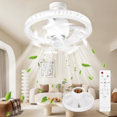 YOOHBERRYS Ventilateur de Plafond avec Lumiere et Telecommande, Ventilateur Plafond Silencieux avec Douille E27, Plafonnier Ventilateur, 360° Rotation, 3 Vitesses,Timing (30cm*17.5cm)