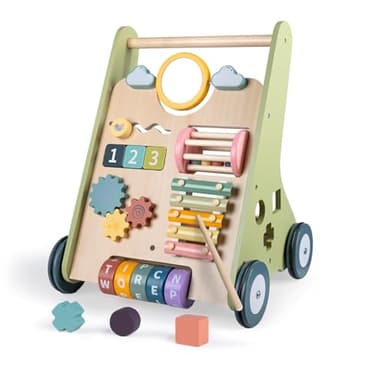LOL-FUN Trotteurs en Bois pour Bébé 12 mois+, Cadeau Centre D'activité Educatif pour Enfant 1 An, 10 en 1 Jouet D'apprentissage Multiples pour Garçon et Fille de 1 à 2 Ans
