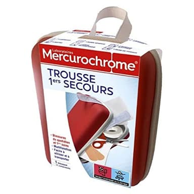 MERCUROCHROME – Trousse 1ers Secours – Blessures du Quotidien & 1ers Soins - 17 Composants - Pansements, Bandage, Sérum Physiologique, Compresses, Lingettes - Multifonction