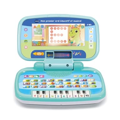 VTech - Mon Premier Ordi Éducatif et Musical, Ordinateur Portable Enfant avec Écran Animé, Clavier ABC, Poignée de Transport et 7 Jeux Éducatifs, Cadeau Enfant de 2 Ans à 5 Ans - Contenu en Français