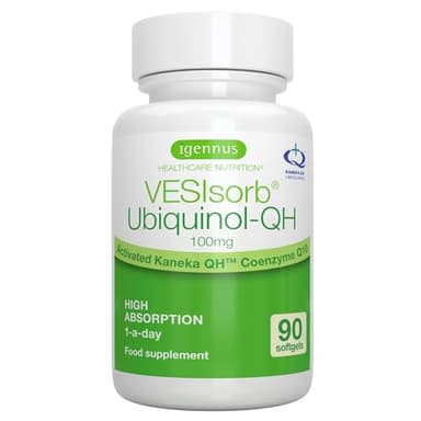 VESIsorb Ubiquinol-QH Avancé – Coenzyme Q10 Kaneka Brevetée - 622% plus de biodisponibilité, Énergie & Cœur, Action Rapide & Prolongée, CoQ10 Antioxydant Naturel, 90 portions - par Igennus