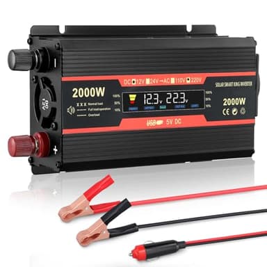 Nastopee Convertisseur De Tension 2000W,Onduleur Transformateur 12V 220V,avec Allume Cigare Prise,1 Prise AC Et Port 2 USB,Régulateur Puissance De Voiture pour Camping,Voyage