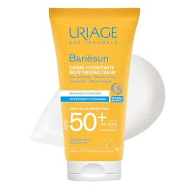 Uriage Bariesun Crème Solaire Visage Sans Parfum SPF50+ - Haute Protection UVA/UVB & Lumière Bleue - Résistant à la Transpiration - Non Comédogène - Sans Traces Blanches - Idéal Peaux Sensibles - 50ml