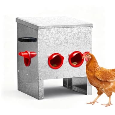 LEADZM Mangeoire Poules Anti nuisible Automatique, Mangeoire volaille galvanisée 4 Ports Grande capacité, Design Anti gaspillage et étanche, 40×38×40 cm