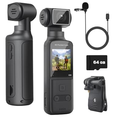 YDI Caméra de Corps 4K avec Microphone Externe, Caméras Corporelles Pocket Vlog avec Lentille Pivotée à 270°, Body Cam pour Sport, Vélo, Voyage, Enregistreurs de Police, 64GB Inclus