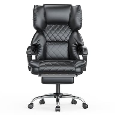 naspaluro Chaise De Bureau Ergonomique avec Repose-Pieds, Chaise De Bureau à Dossier Haut en Cuir PU De Haute Qualité, Dossier Inclinable, Siège Rembourré, Hauteur Réglable, Capacité 150 kg Noir