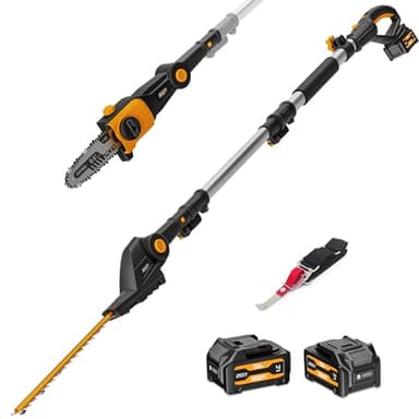 Alloyman 20V Max Taille-haie télescopique sans Fil 2-en-1 et élagueuse sur Perche, avec 2 Batteries de 4,0 Ah et Chargeur, scie télescopique de 2,4 m pour la Taille des Haies et des arbustes