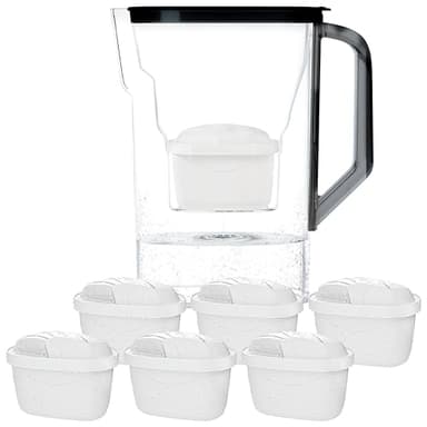Wessper Carafe Filtrante avec Filtre, Carafe pour porte de réfrigérateur 2,7 L, Cartridges avec Charbon Actif et Résine échangeuse d'ions, Pitcher set set de 6 Filtres - Noir