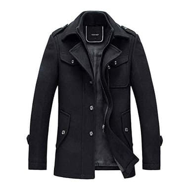 Manteau Homme Laine Hiver Chaud Trench-Coat Caban élégant Blouson Parka Veste Slim Fit Casual Coat, Noir, XL