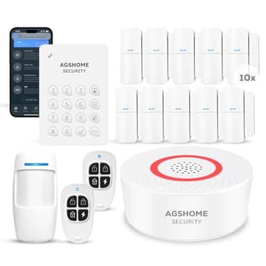 AGSHOME Alarme Maison sans Fil 15 Pack WiFi Alarme Sécurité Système Cambrioleur sans Fil 120DB, Kits de sécurité pour la Maison, Extensible à volonté-Compatible avec Alexa, Google Assistant