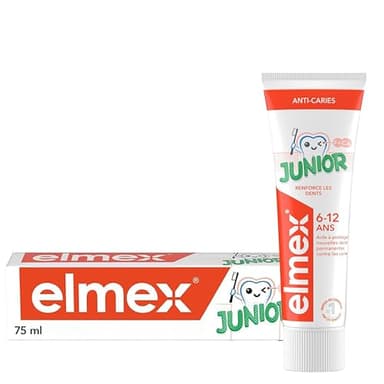 ELMEX - Dentifrice Junior 6-12 ans - Dentifrice enfant - Protège les nouvelles dents -Contribue à prévenir la déminéralisation-Renforce les dents-Protège contre les caries-le tube de 75 ml
